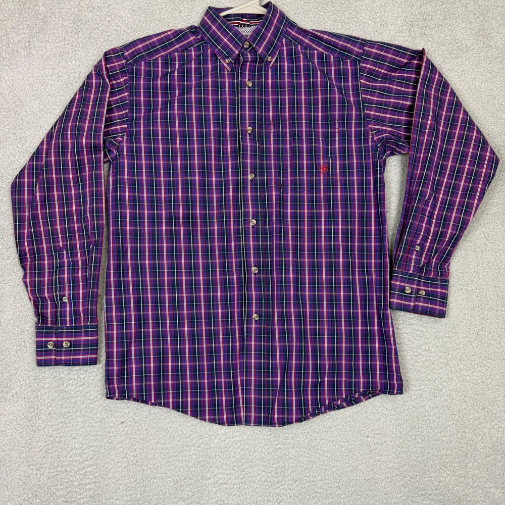 Ariat Pro Series Mens Small Purple Plaid Long Sleeve Western Button Down Shirt